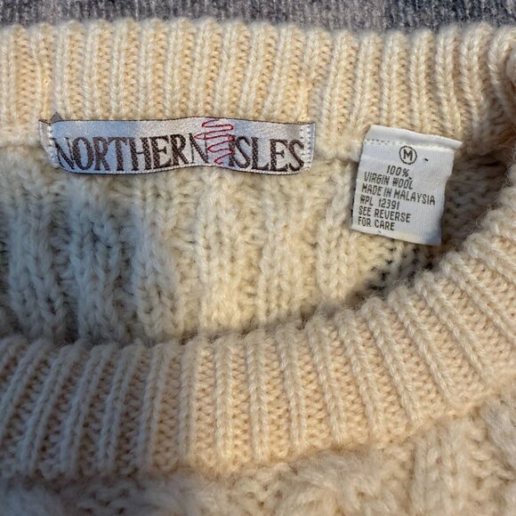 Northern Isles Virgin Wool Cable Knit Fisherman Sweater Medium Long Sleeves Cozy - Picture 3 of 7